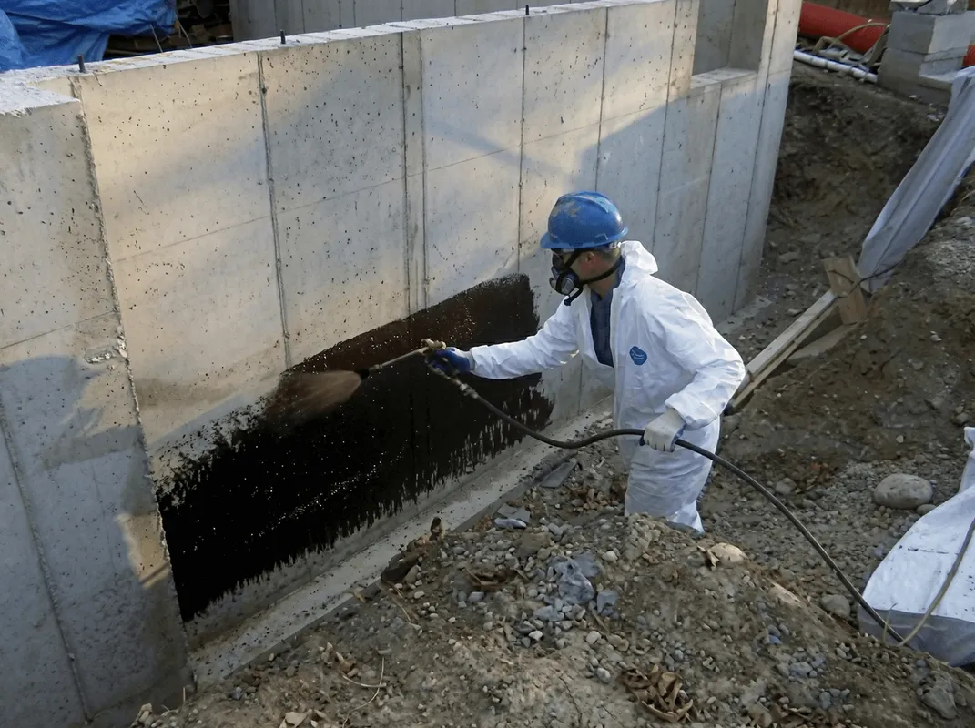 Professional waterproofing the exterior walls of the basement in West Palm Beach, FL